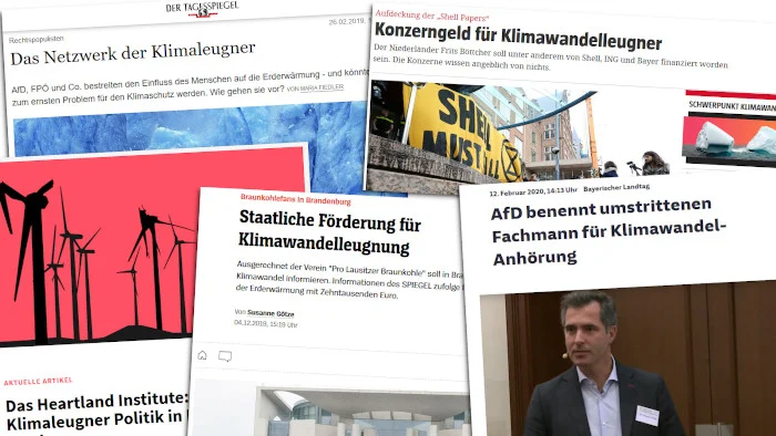 Berichte über Klimaleugner in diversen Medien