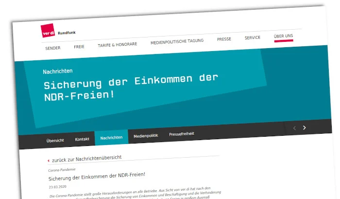 Ein Screenshot der Verdi-Website mit dem Beitrag zu den Freien im NDR