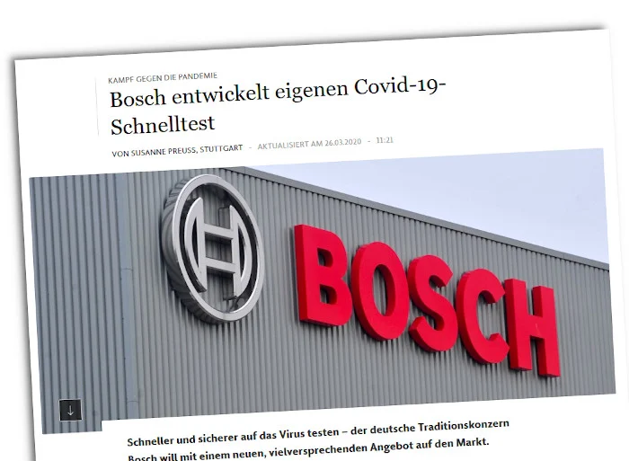 Die Meldung der FAZ zum Covid19-Schnelltest von Bosch