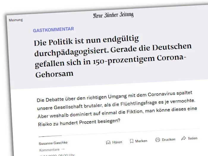 Ein Ausriss aus dem Kommentar von Susanne Gaschke in der NZZ