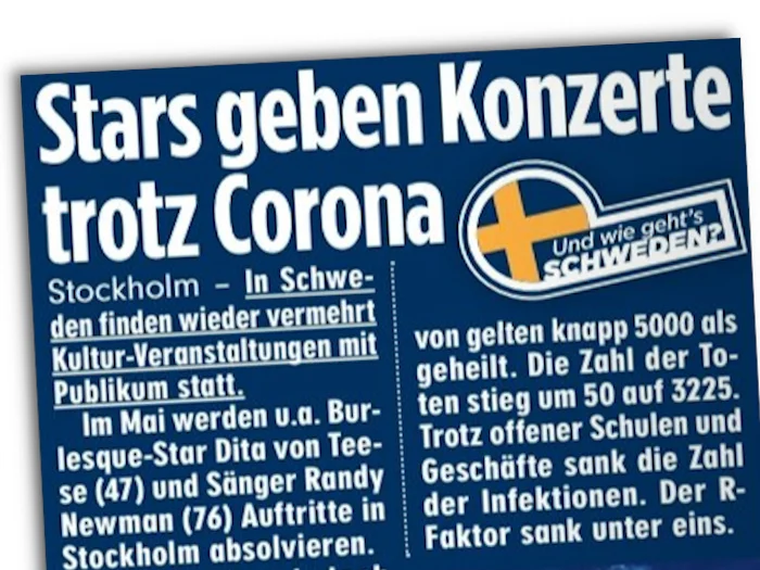Ein Ausriss aus der Bild Corona in Schweden