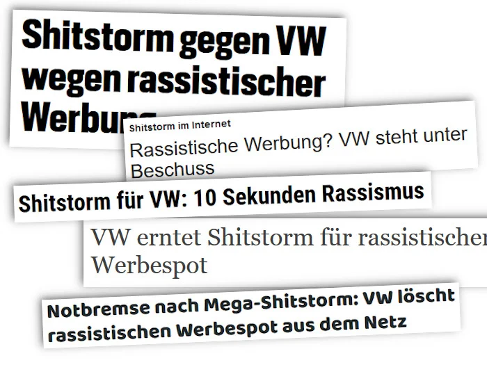 Schlagzeilen zum vermeintlichen Shitstorm gegen Volkswagen