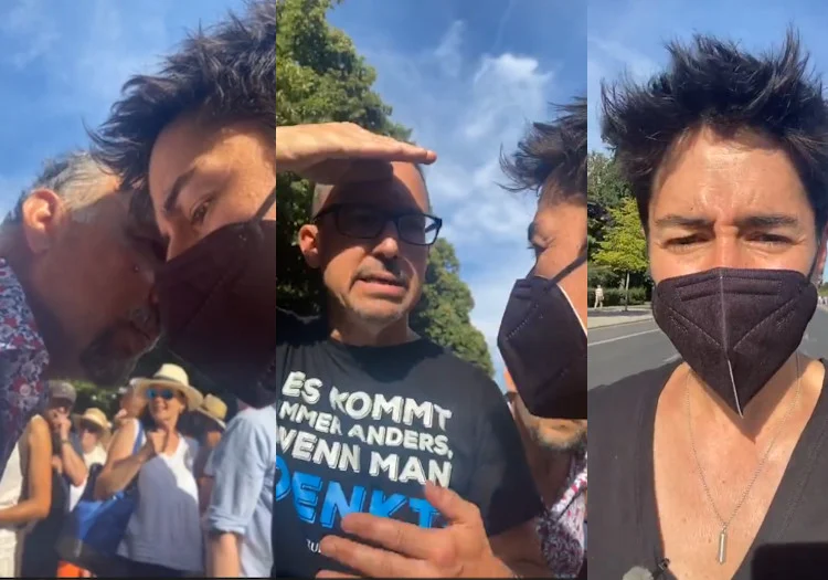 Dunja Hayali auf der Demo gegen die Corona-Maßnahmen in Berlin