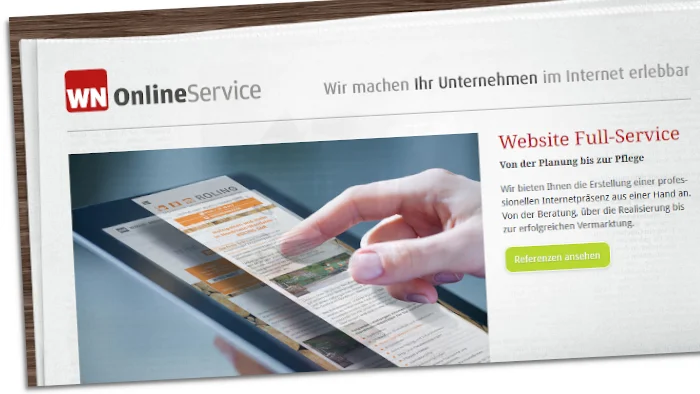 Ausschnitt der Website von WN OnlineService