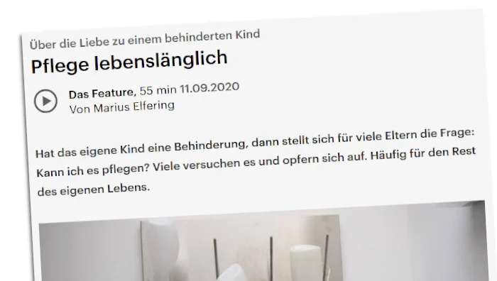 Ein Ausschnitt der Seite des Deutschlandfunk zum Feature: Pflege lebenslänglich