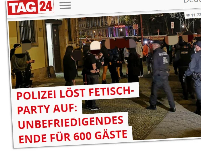 Ein Screenshot der Seite Tag24 zur aufgelösten vermeintlichen Fetisch-Party in Berlin