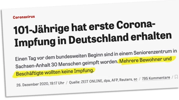 101-Jährige hat erste Corona-Impfung in Deutschland erhalten / Einen Tag vor dem bundesweiten Beginn sind in einem Seniorenzentrum in Sachsen-Anhalt 30 Menschen geimpft worden. Mehrere Bewohner und Beschäftigte wollten keine Impfung.