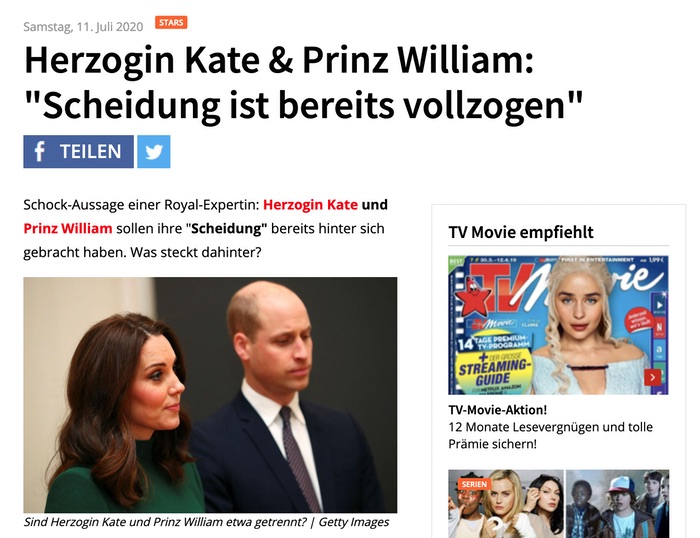 Herzogin Kate & Prinz William: "Scheidung ist bereits vollzogen"