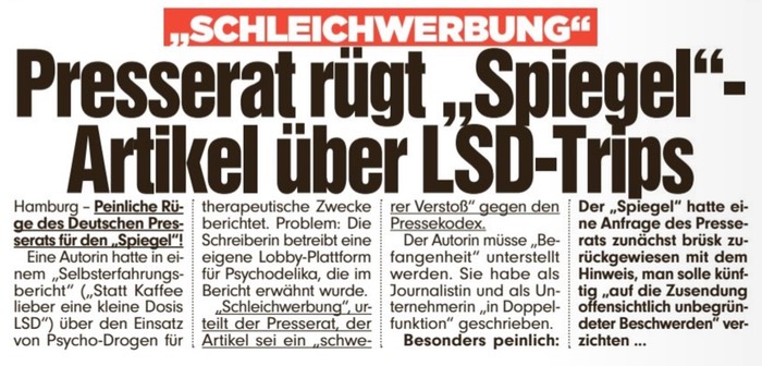SCHLEICHWERBUNG / Presserat rügt "Spiegel"-Artikel über LSD-Trips