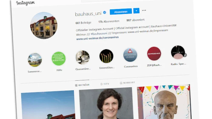 EIn Screenshot des Instagram-Accounts der Uni Weimar