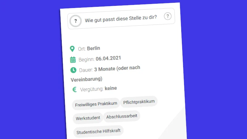 Stellenanzeige für ein Praktikum. Vergütung: keine.