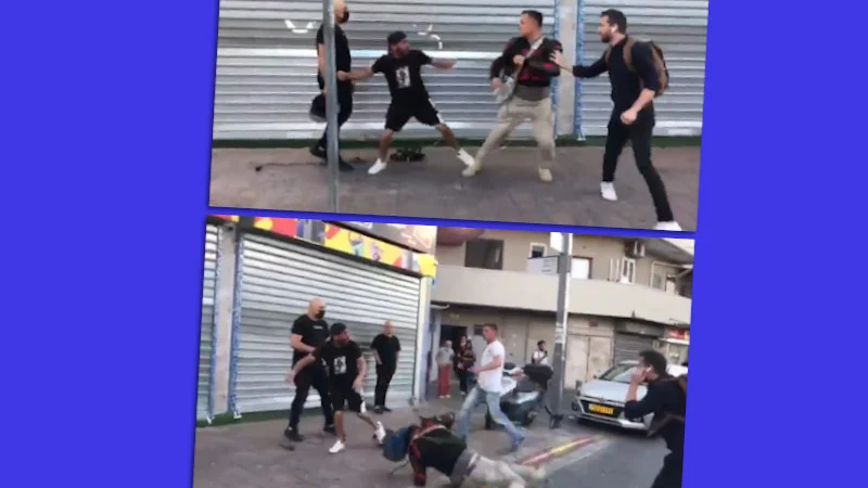 Zwei Bilder von einem Angriff auf Journalisten in Tel Aviv