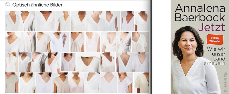 Google-Bildersuche mit Fotos von Blusen mit Ausschnitten, wie sie Baerbock auf dem Buchcover trägt 