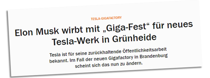 Handelsblatt-Schlagzeile zum "Giga-Fest" im neuen Tesla-Werk