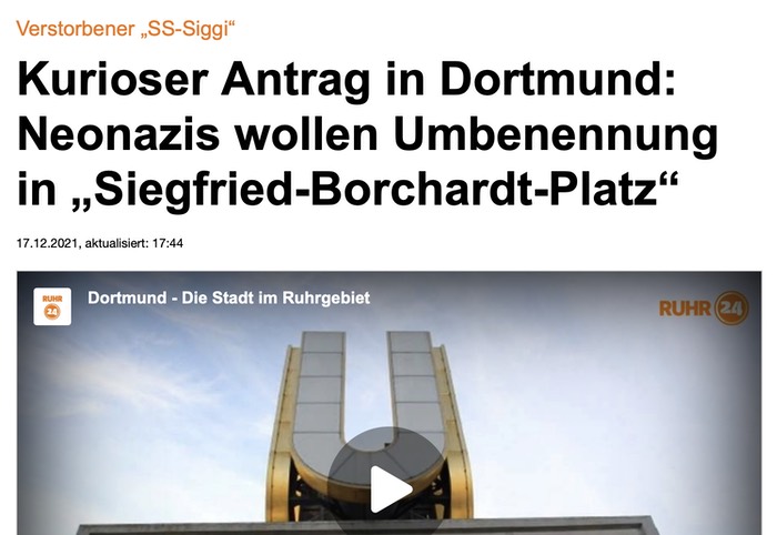Kurioser Antrag in Dortmund: Neonazis wollen Umbenennung in "Siegfrid-Borchardt-Platz"