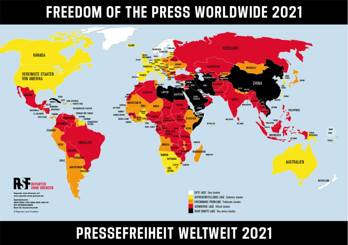 Karte der Pressefreiheit weltweit 2021