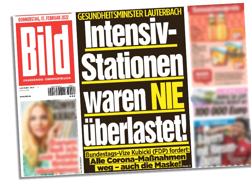 "Bild"-Schlagzeile: "Lauterbach: Intensivstationen waren nie überlastet!"