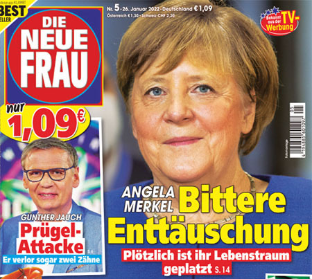 Angela Merkel - Bittere Enttäuschung - Plötzlich ist ihr Lebenstraum geplatzt [Die Schlagzeile daneben lautet: Günther Jauch - Prügel-Attacke - Er verlor sogar zwei Zähne]