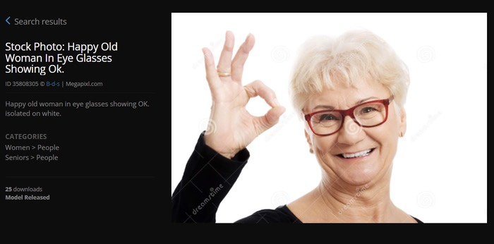 Stock Photo. Happy Old Woman in Eye Glasses Showing Ok