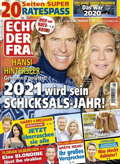 Titelseite "Echo der Frau": "Hansi Hinterseer - Geheimnis gelüftet! - 2021 wird sein SCHICKSALS-JAHR"