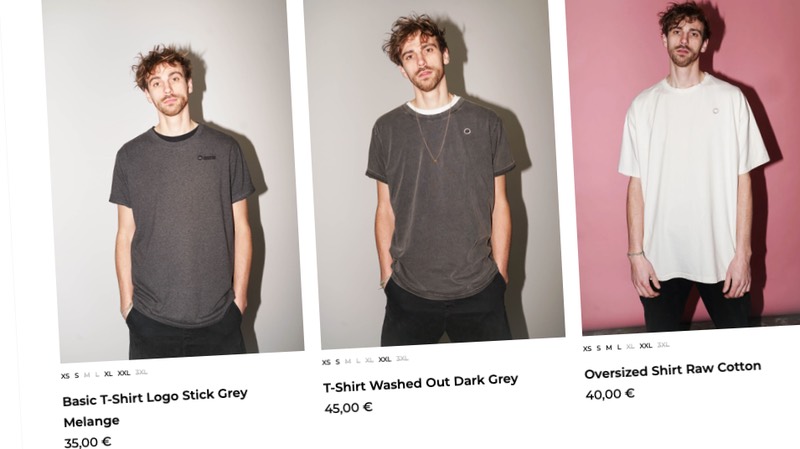 Fynn Kliemann trägt seine eigenen T-Shirts in seinem Online-Shop
