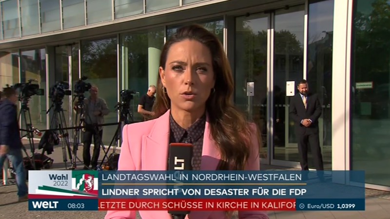Franka Lehfeldt vor CDU-Zentrale, Einblendung: Lindner spricht von Desaster für die FDP