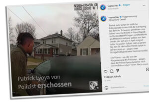 Screenshot eines von der "Tagesschau" geposteten Videos bei Instagram. Im Video werden die Bodycam-Aufnahmen eines Polizisten verwendet, die den Schwarzen Patrick Lyoya kurz vor dessen Tod zeigen.
