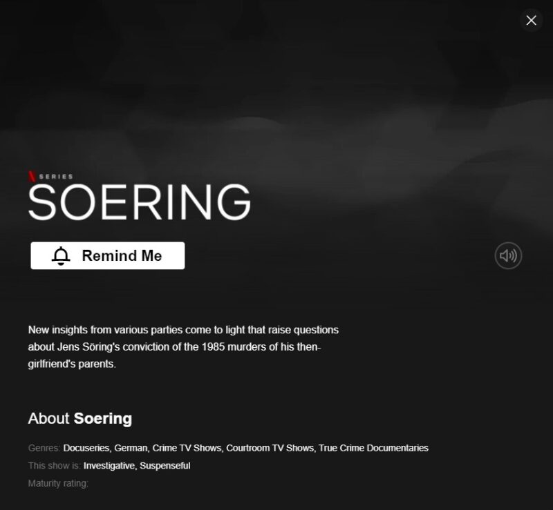 Ankündigung der Doku-Serie "Soering" bei Netflix