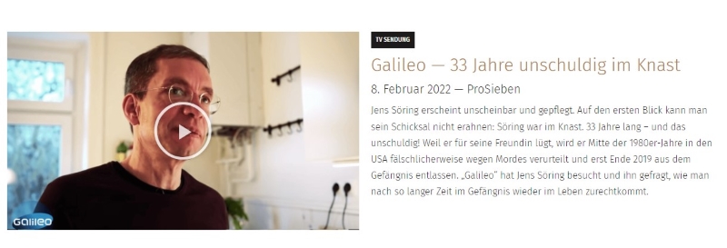 Beitrag von "Galileo" über Jens Söring auf dessen Homepage