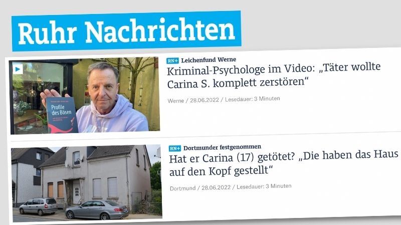 Schlagzeilen der „Ruhr Nachrichten“ über mutmaßlichen Mord an 17-Jähriger