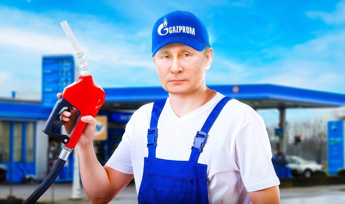 Fotocollage: Putin als Tankwart