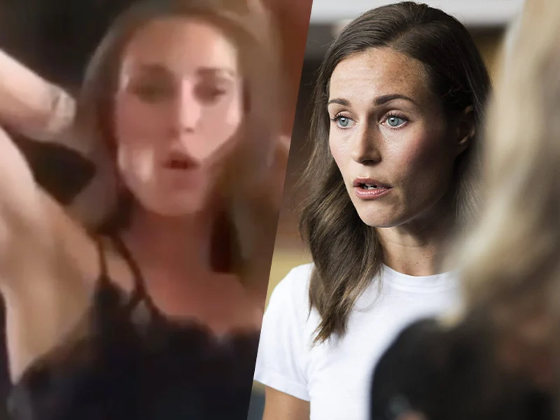 Links: Sanna Marin im geleakten Party-Video. Rechts: Sanna Marin stellt sich den Fragen der Journalist:innen