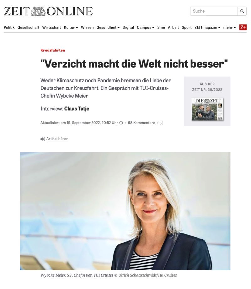 Interview mit Wybcke Meier in der Zeit "Verzicht macht die Welt nicht besser"