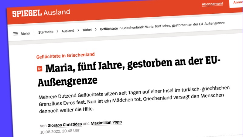 Spiegel-Artikel: Maria, fünf Jahre, gestorben an der EU-Außengrenze