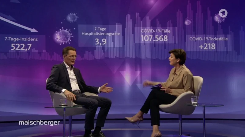 Karl Lauterbach und Sandra Maischberger vor Corona-Statistiken