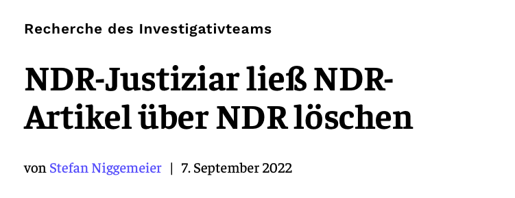 NDR-Justiziar ließ NDR-Artikel über NDR löschen