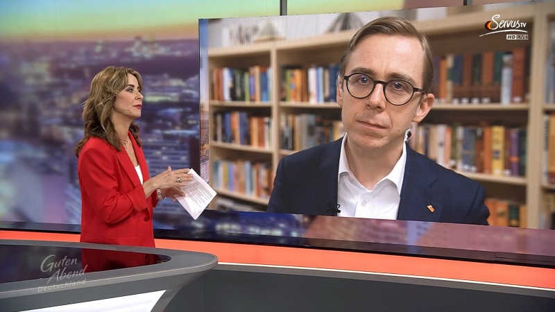 "Guten Abend Deutschland"-Moderatorin Cramer interviewt Philipp Amthor.