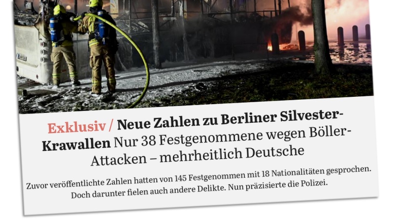 Exlusiv: Neue Zahlen zu Berliner Silvester-Krawallen / Nur 38 Festgenommene wegen Böller-Attacken - mehrheitlich Deutsche
