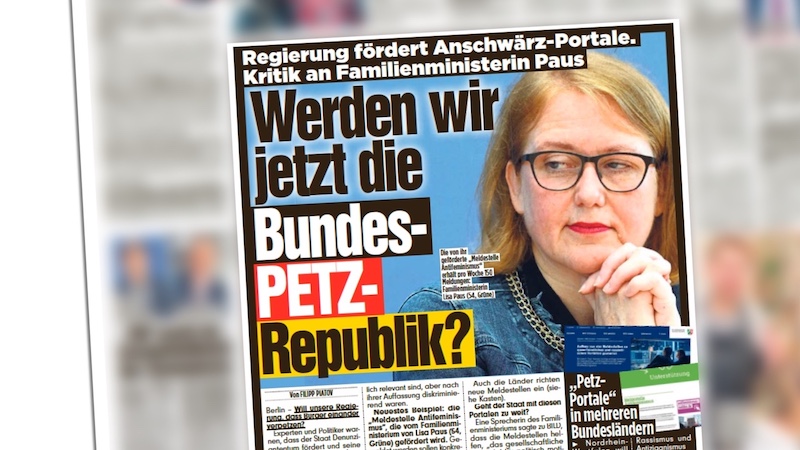 Bild-Artikel mit Bundesfamilienministerin Lisa Paus: "Werden wir jetzt die Bundes-PETZ-Republik?"