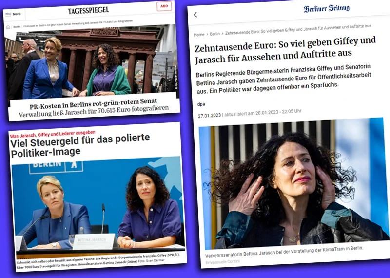 Aufmachr von Tagesspiegel, BZ und Berliner Zeitung, die Jarasch und Giffey zeigen