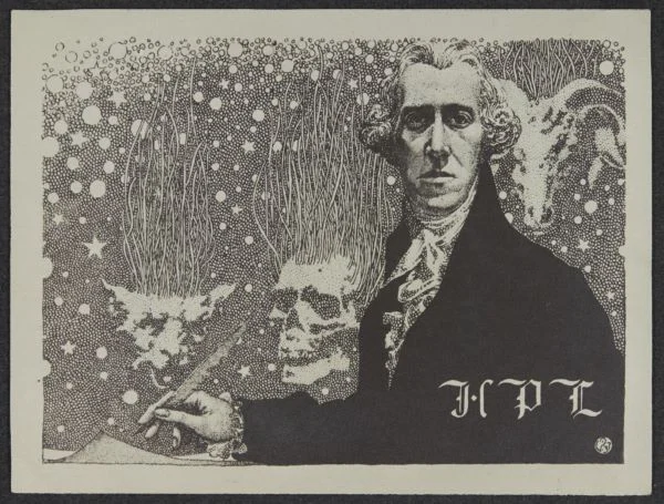 Illustration Lovecrafts als Gentleman des achtzehnten Jahrhunderts.