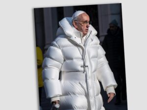 Durch KI erzeugtes Bild des Papstes in weißer Dauenjacke