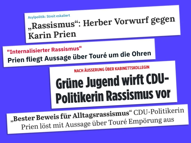 Schlagzeilen-Ausrisse, u.a.: Grüne Jugend wirft CDU-Politikerin Rassismus vor