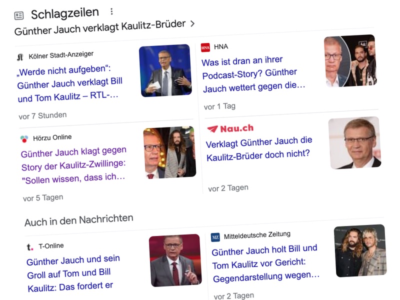 Schlagzeilen "Günther Jauch verklagt Kaulitz-Brüder"