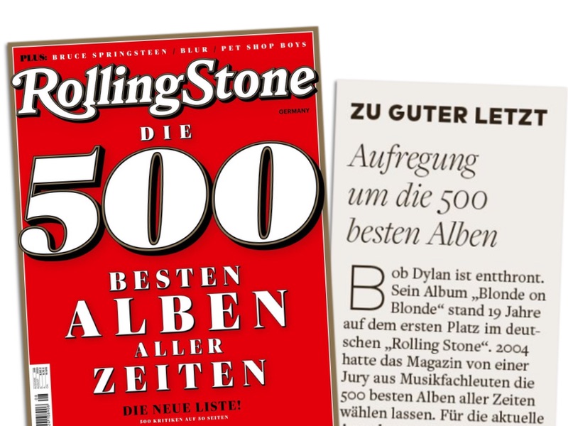 „Rolling Stone“-Cover:"DIE 500 BESTEN ALBEN ALLER ZEITEN“, „Welt“-Artikel: “Aufregung um die 500 besten Alben“