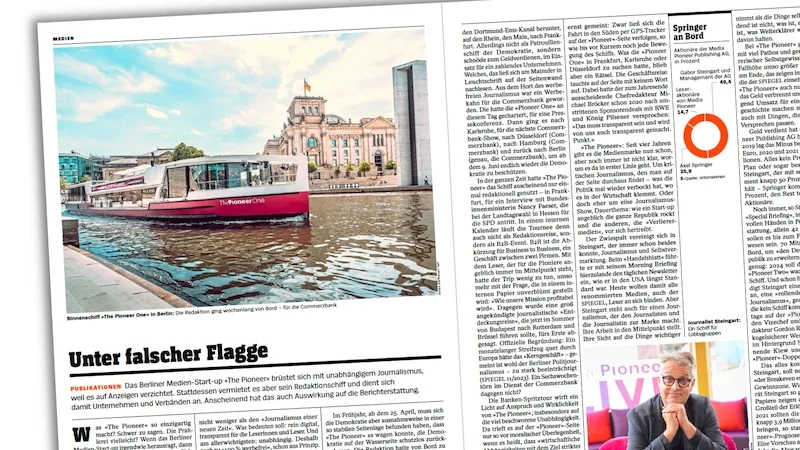 Ausriss aus dem aktuellen "Spiegel": Artikel mit der Überschrift "Unter falscher Flagge"