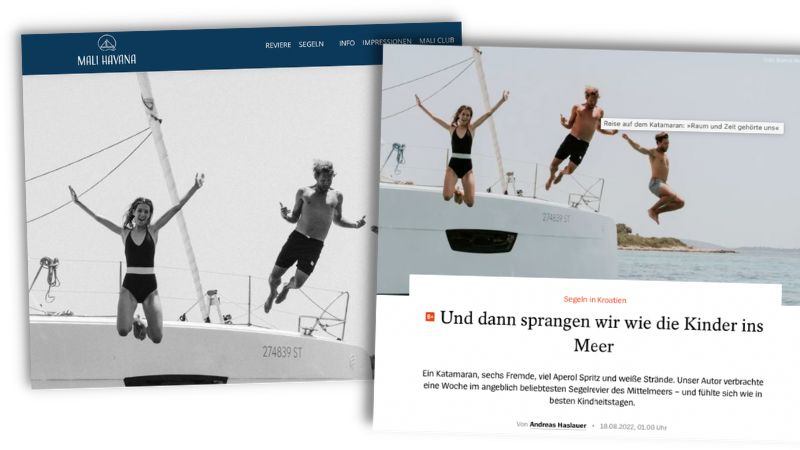 Links: Foto auf der Website des Unternehmens "Mali Havana". Rechts: dasselbe Foto zur "Spiegel"-Reportage über einen Segeltörn in Kroatien.