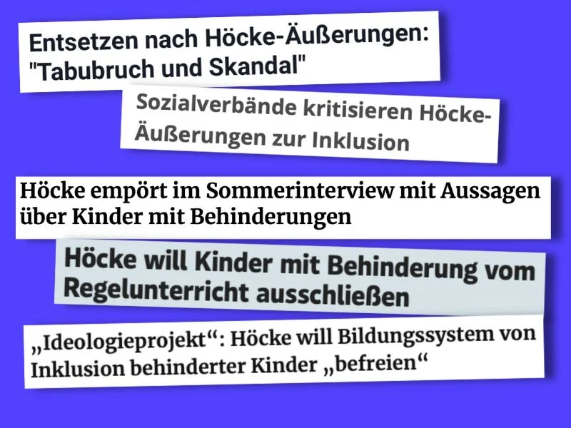 Schlagzeilen zur Höcke-Äußerung über Inklusion.