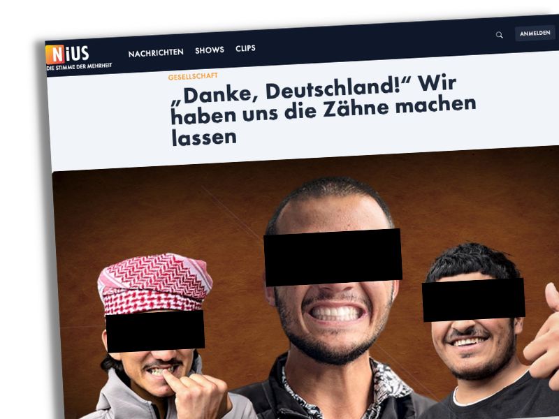 Foto lachender Männer und "Nuis"-Schlagzeile: "Danke, Deutschland!" Wir haben uns die Zähne machen lassen
