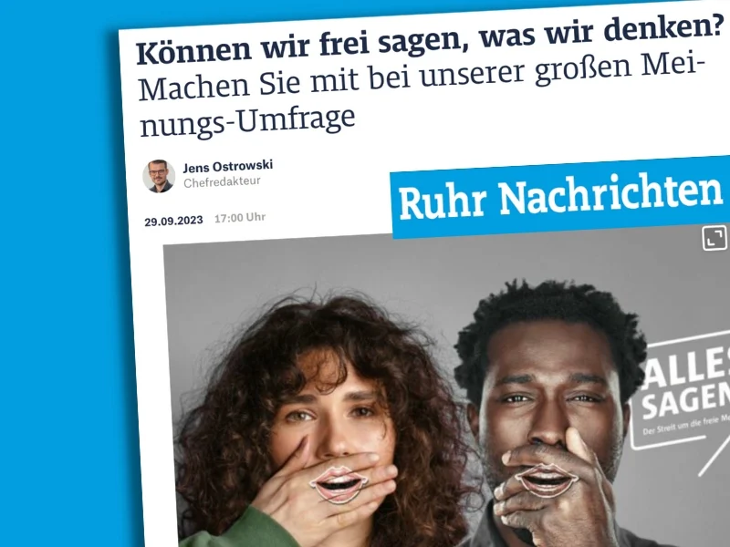 Serien-Auftakt der "Ruhr Nachrichten": "Können wir frei sagen, was wir denken?" Foto von zwei Personen, die sich die Hand vor den Mund halten.